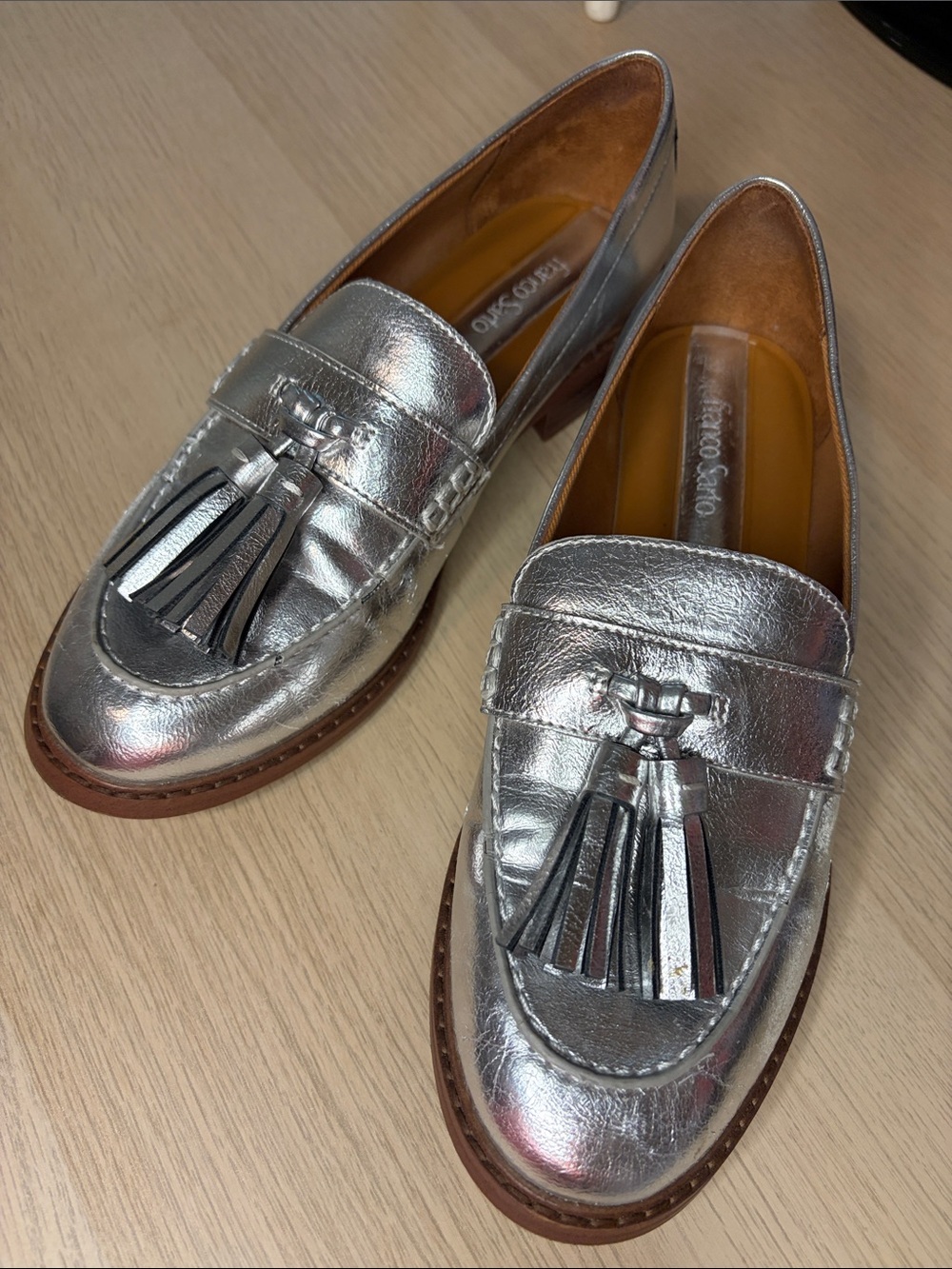 Franco Sarto Metallic Silver Tassel Penny Loafers for Women